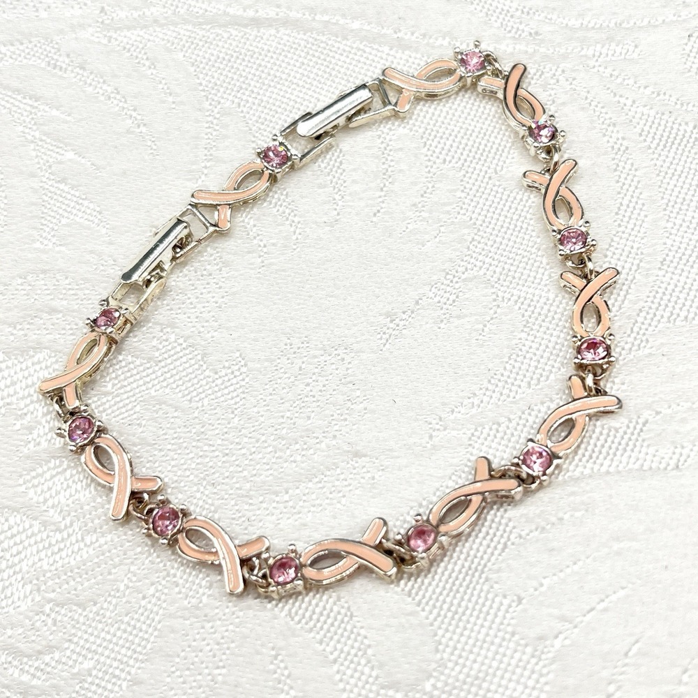 Avon Pink Breast Cancer Awareness Ribbon Foldover Clasp Bracelet w/ Extender